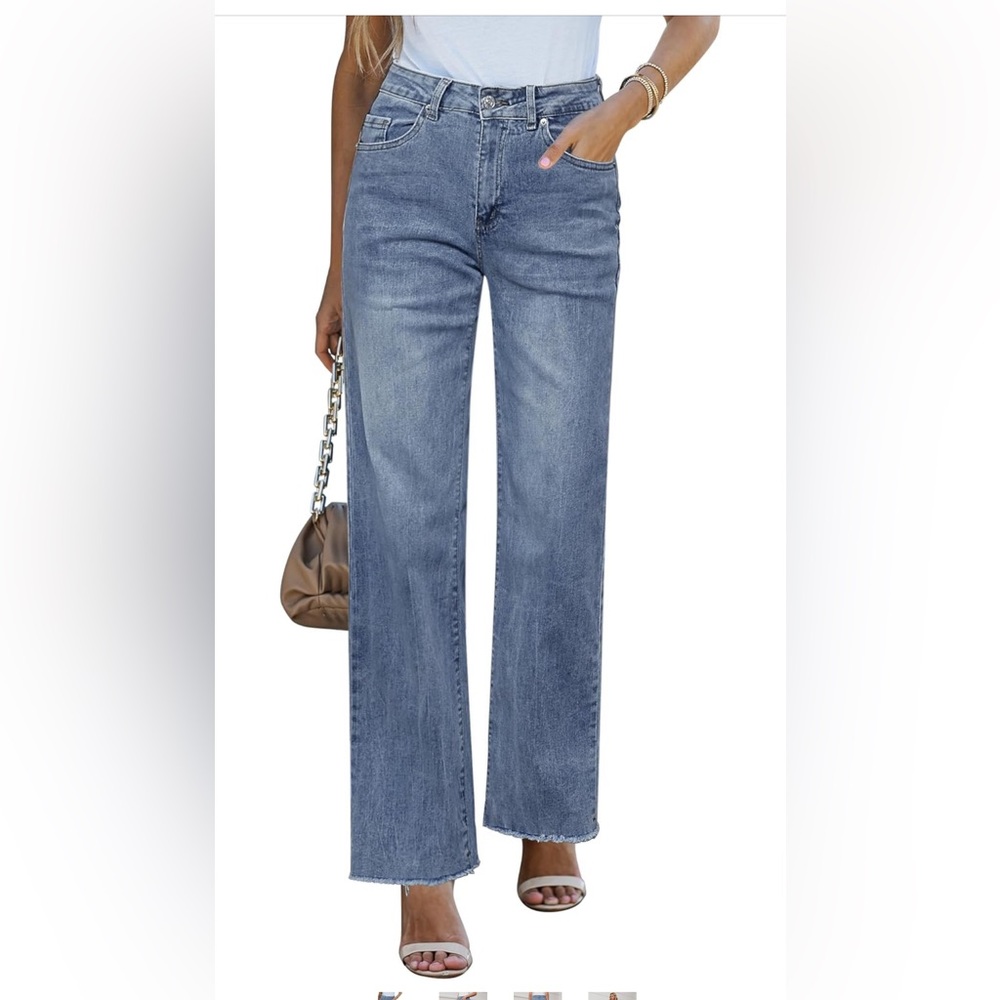 GRAPENT Straight Leg Jeans High Waist Stretchy Frayed Raw Hem Loose Jean size L